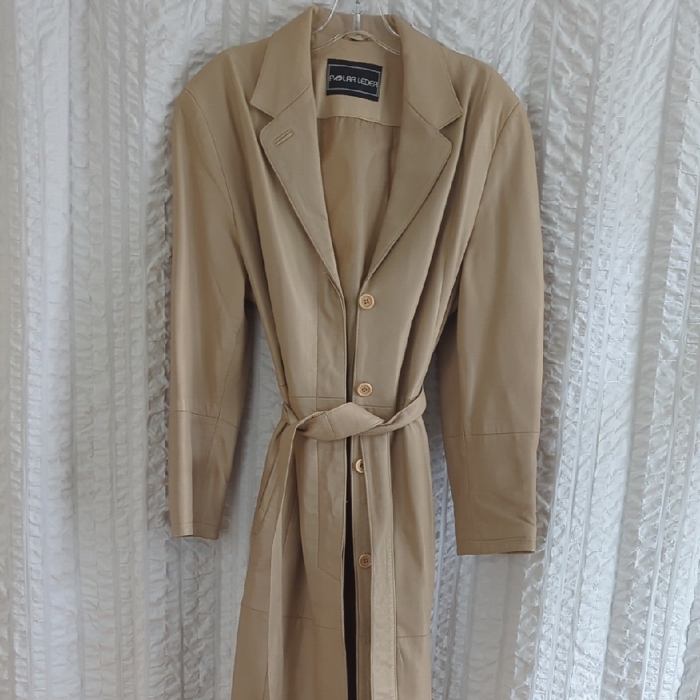 Women's Tan Leather Trench Coat